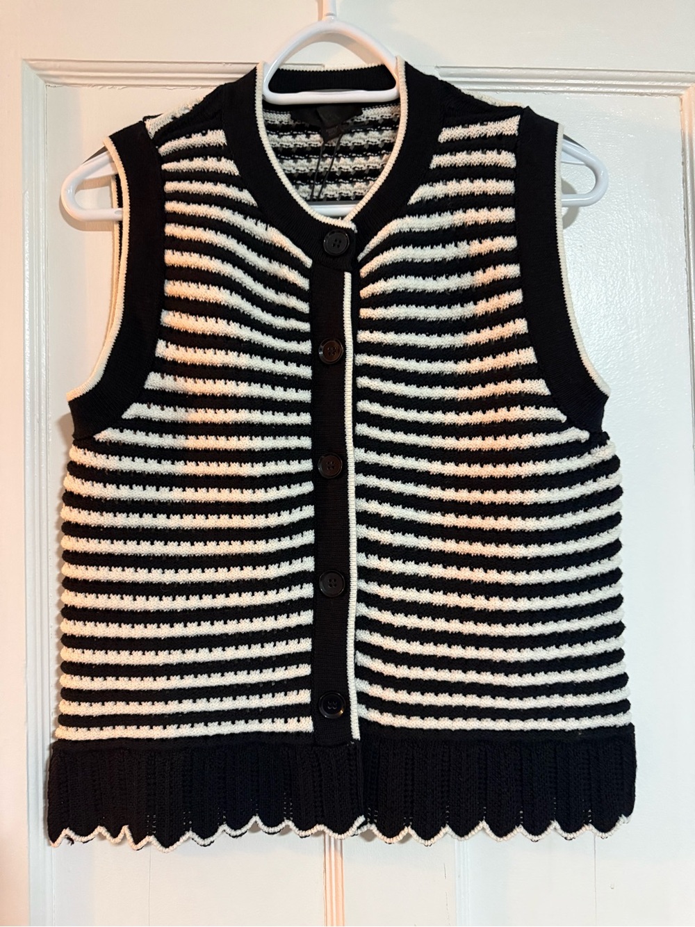 Zara Black and White Striped Knit Button-Up Vest